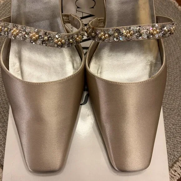 VINTAGE Caparros Evening Bridal Champagne Silk/Satin Slingbacks - 8M - Picture 11 of 13